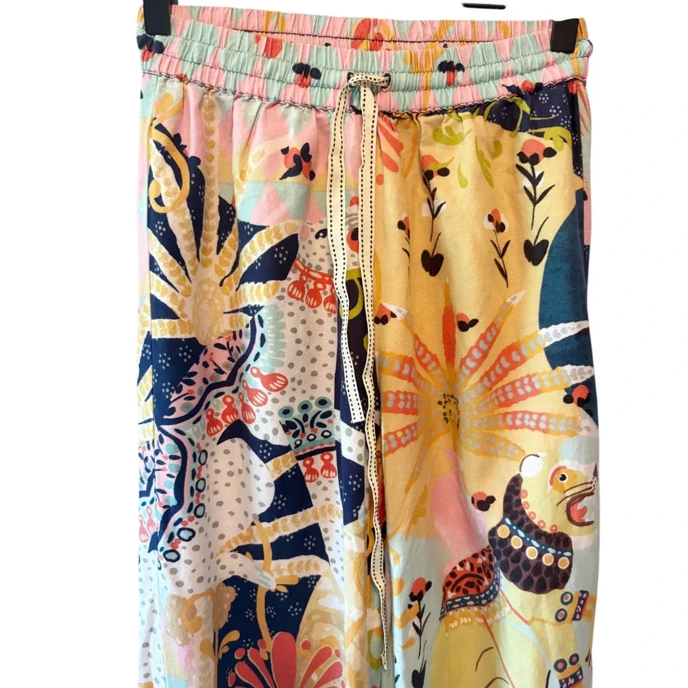 Anthropologie Alexandra Farmer Wide Leg Pajama Pants Multi Color Print XXS‎